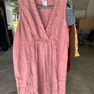 Sigrid Olsen Pink Linen Sleeveless V-Neck Dress